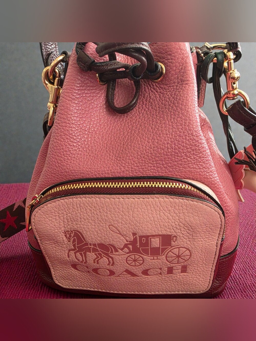 Coach Jes Drawstring Bucket Bag "Rose Colorblock"